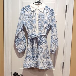 Ultramarine Embroidery Mini Shirt Dress